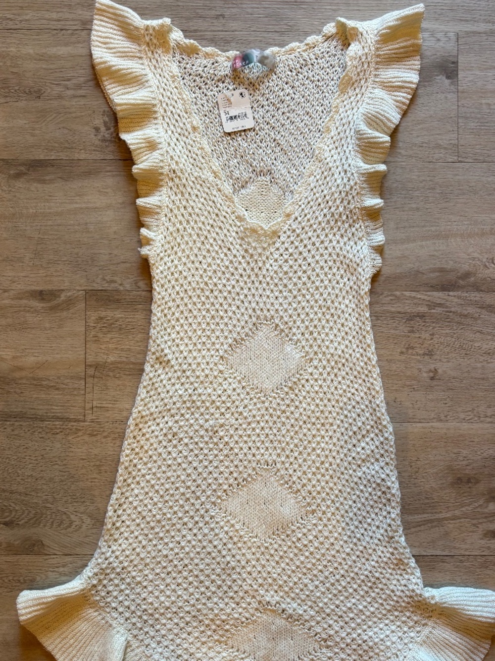 Free People FP Beach Crochet Cardigan Cream Ruffle NWT size M